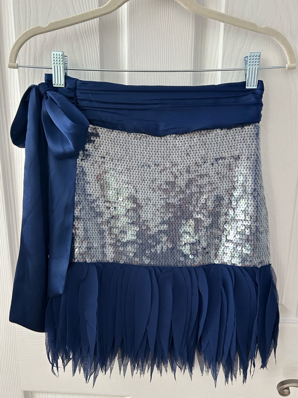 By Anthropologie | Blue, Sequin & Fringe Mini Skirt | NWT $168
